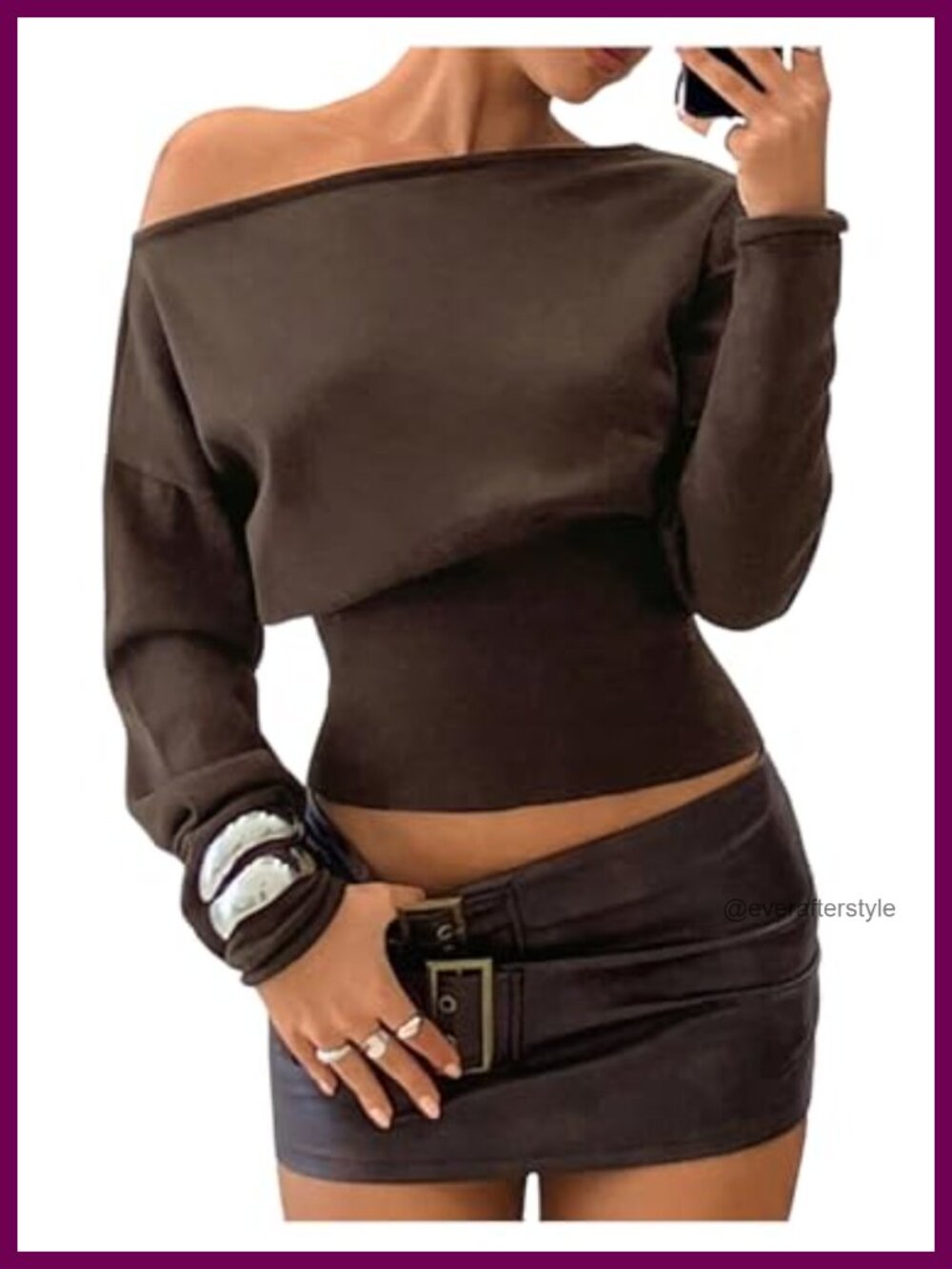 Off The Shoulder Knit Cropped Sweater Top Slim Fit Pullover
